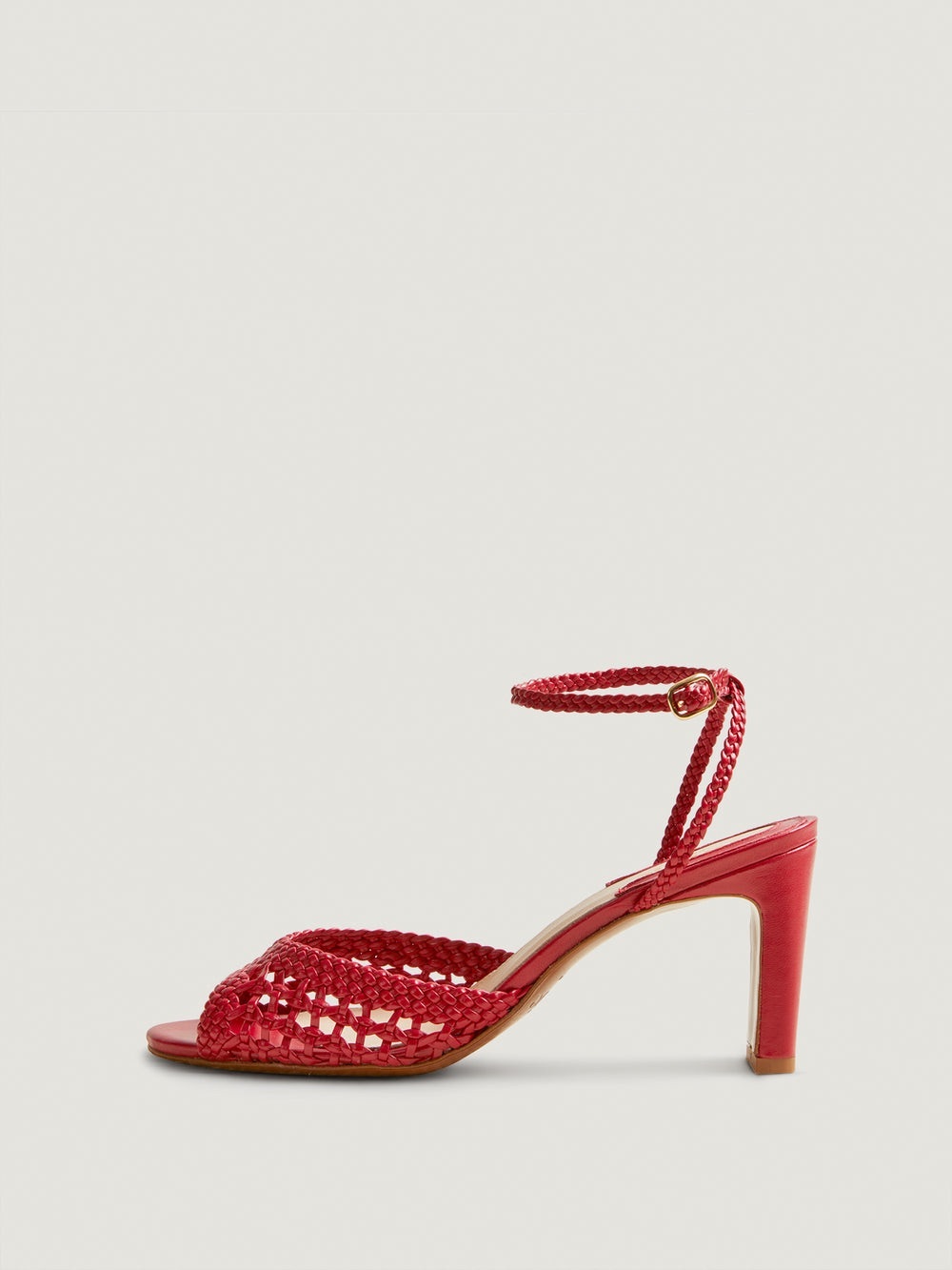 Rouje Liz Sandals Cherry Red Braided Leather Heels 39 / 7.5 - Picture 8 of 12